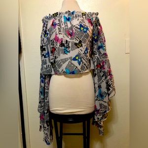 Live 4 truth off shoulder newspaper shirt -NWT